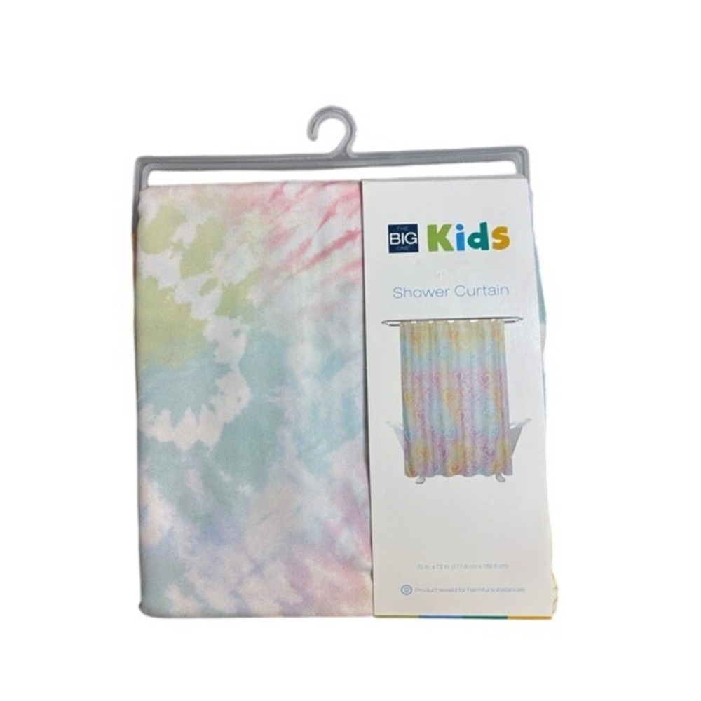 The Big One Pastel Tie-Dye Heart Design Shower Curtain Fabric 70"x72" GIFT NEW